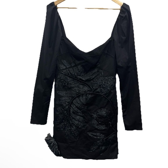 JOHANNA ORTIZ dress mini black sz 8 long sleeve Magic Touch embroidered raffia - Picture 4 of 15